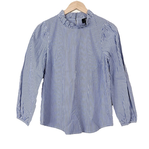 J. Crew Long Sleeve Ruffle Neck Top In Stripe Size Small - Picture 1 of 7